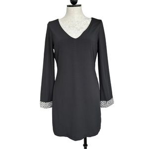 Venus Little Black Dress V-Neck Long Sleeves Sparkly Jeweled Cuffs Size Small